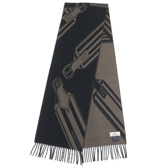 Hermes H394808t Zigzag Sangle 100% Cashmere Shawl Scarf Black Basalt With Box - Picture 3 of 10